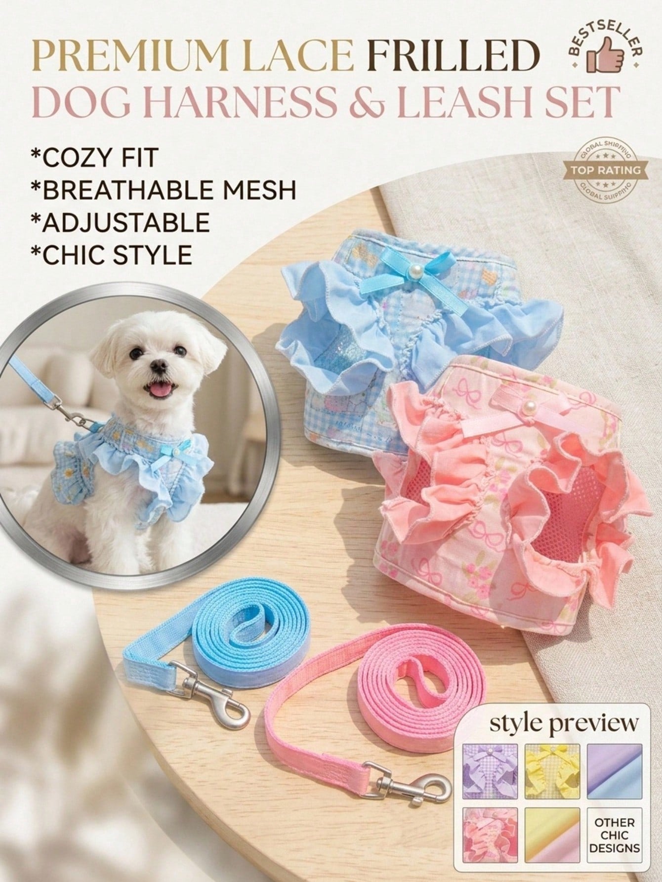 Multicolor polyester cat harness and leash set in an escape proof vest style for outdoor walking, suitable for cats and dogs