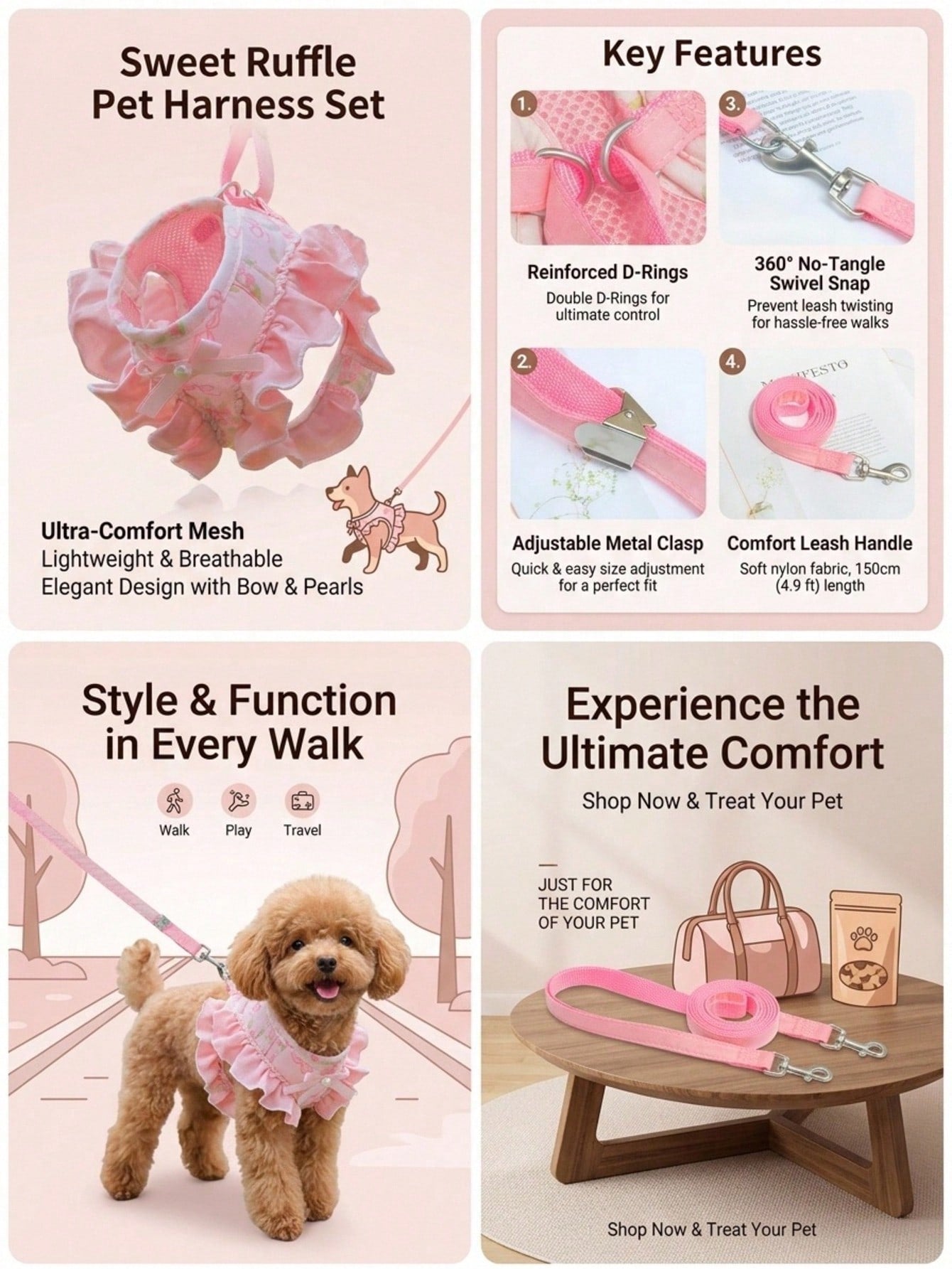 Multicolor polyester cat harness and leash set in an escape proof vest style for outdoor walking, suitable for cats and dogs