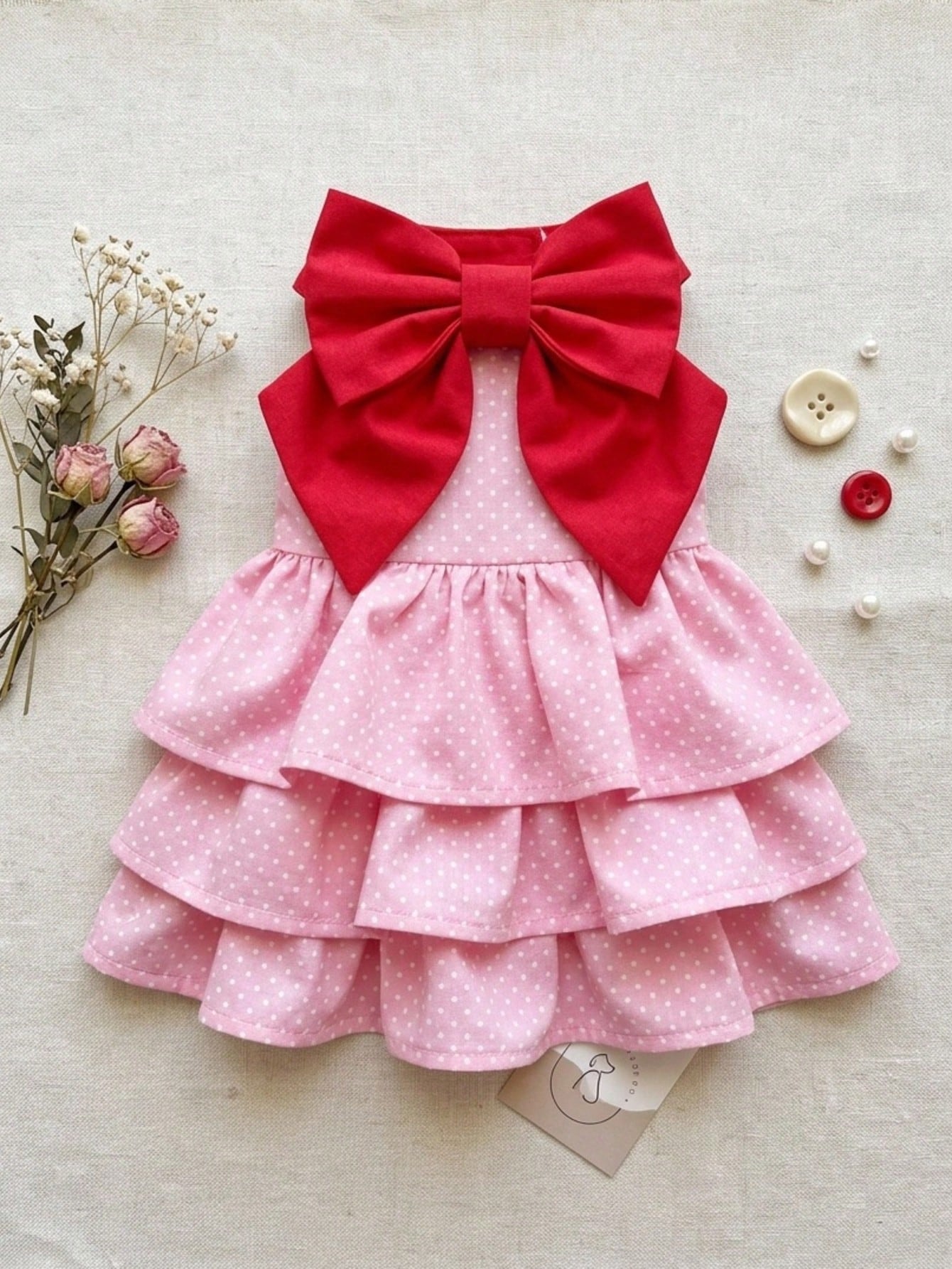 Pink Polka Dot Pet Princess Dress With Big Bow & Multi-Layer Cake Skirt, Ideal Birthday Party & Outdoor Outfit For Dogs And Cats