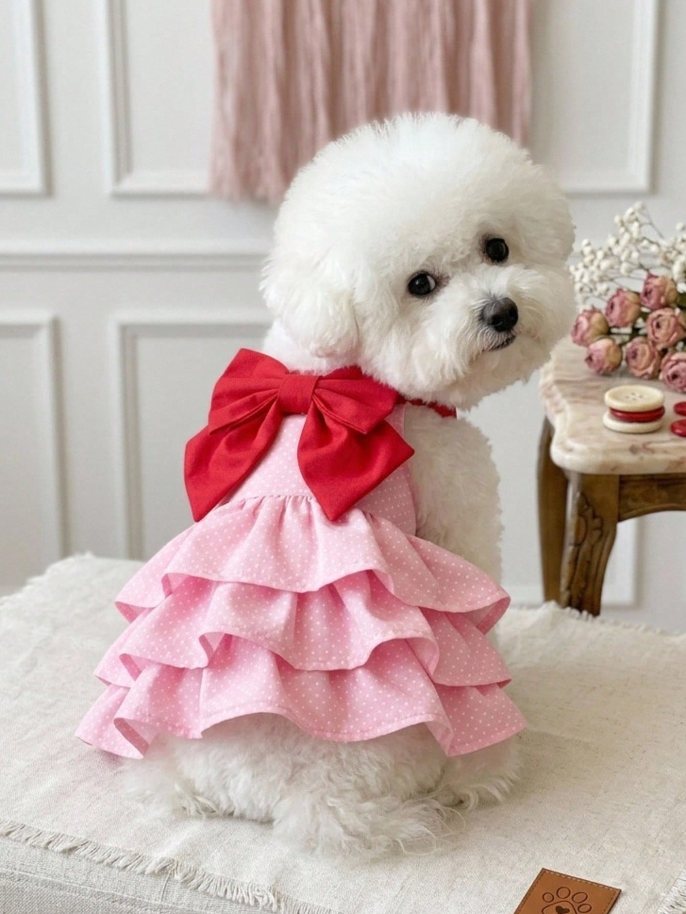 Pink Polka Dot Pet Princess Dress With Big Bow & Multi-Layer Cake Skirt, Ideal Birthday Party & Outdoor Outfit For Dogs And Cats