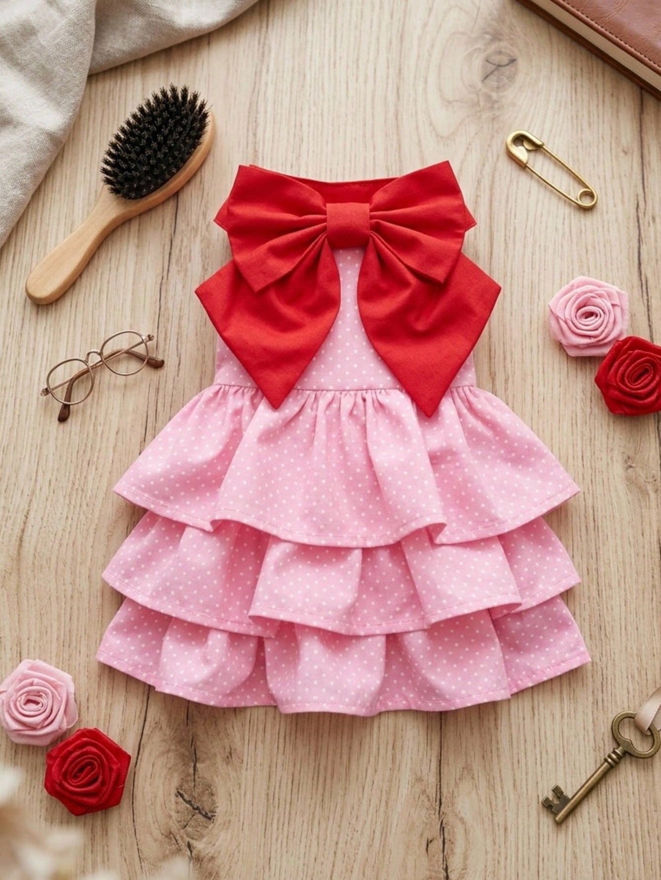 Pink Polka Dot Pet Princess Dress With Big Bow & Multi-Layer Cake Skirt, Ideal Birthday Party & Outdoor Outfit For Dogs And Cats