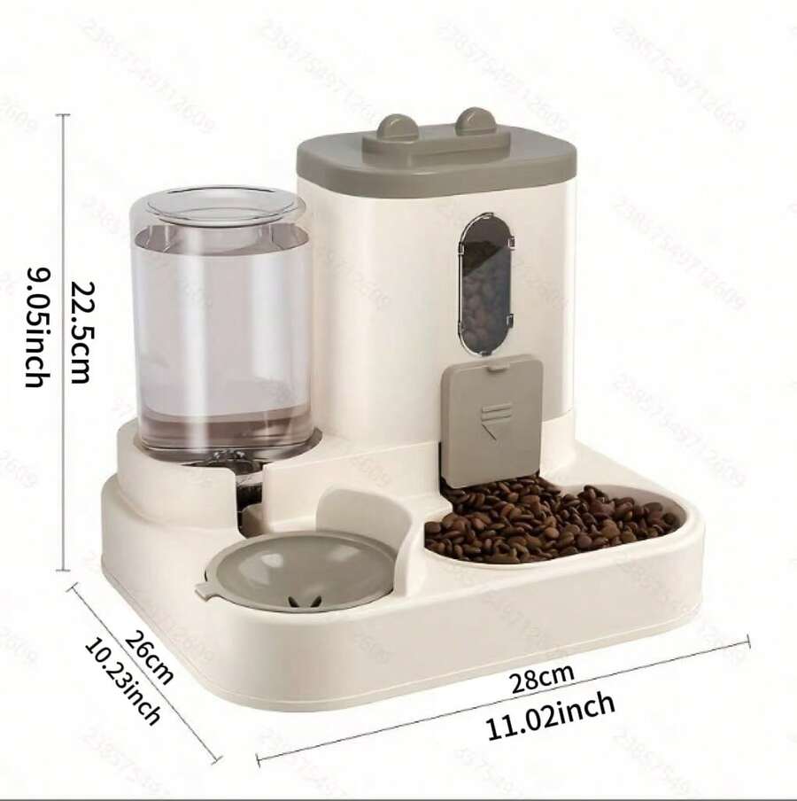 Grey 2-in-1 automatic cat food dispenser and water feeder made of PP material for cats.
