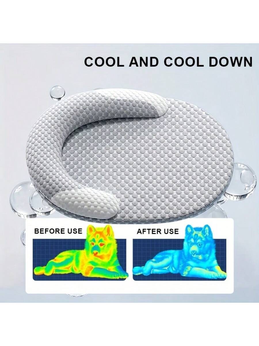 Grey plaid cooling dog bed with vacuum compressed memory foam filling made of polyester for dogs and cats.