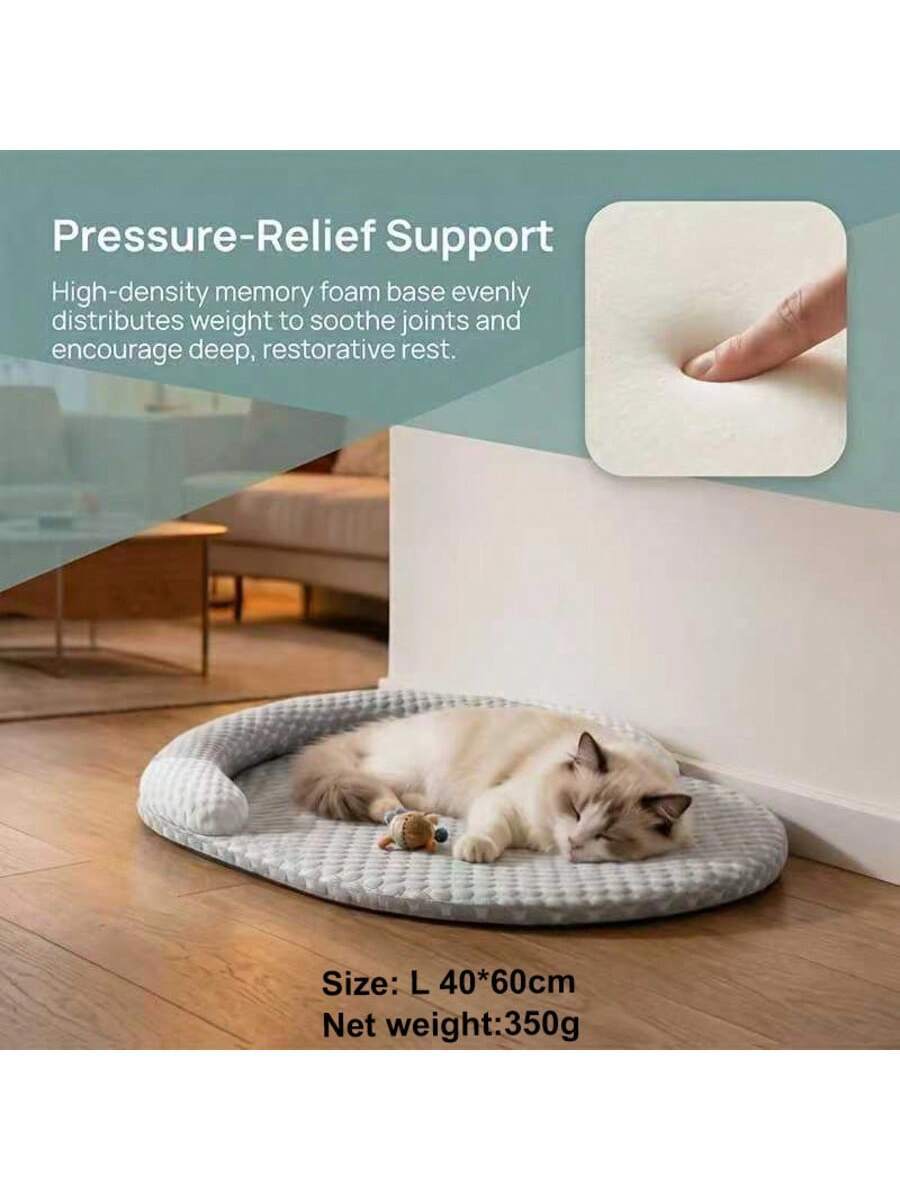 Grey plaid cooling dog bed with vacuum compressed memory foam filling made of polyester for dogs and cats.