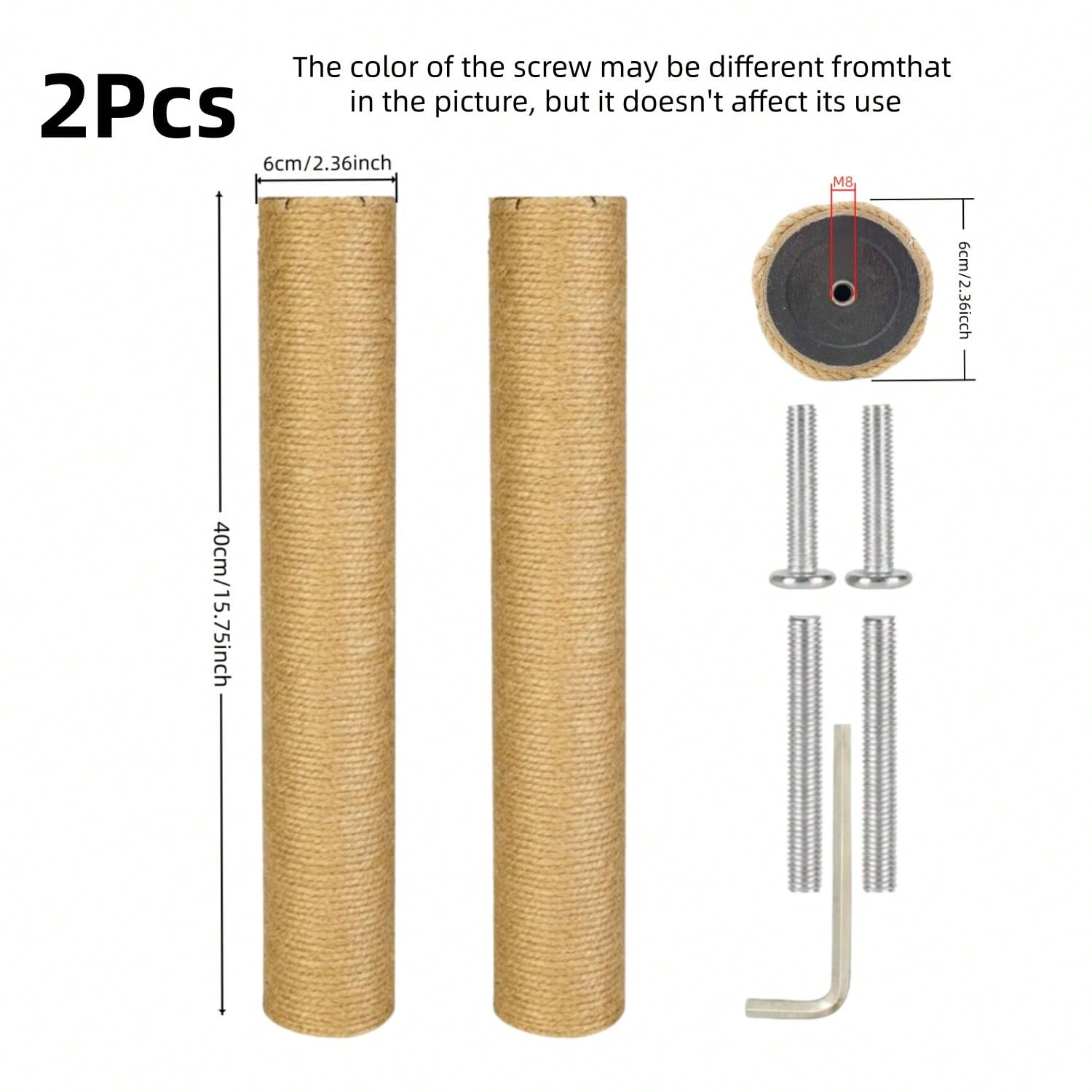Multicolor wooden cat scratch pole activity center featuring a scratching post, two horizontal ball tracks, an interactive feather toy, and hanging sisal balls.