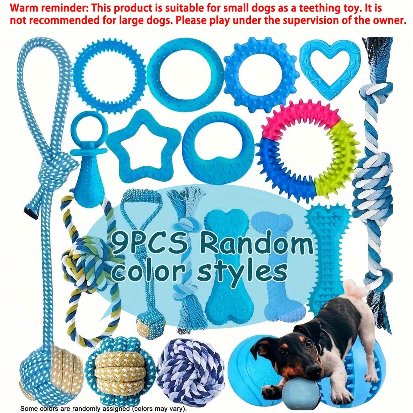 9pcs Random Color Dog Chew Toy Set - Braided Rope Knots And TPR Rubber Teeth Cleaning Toys Suitable For Small Dogs, Cute Puppy Ball Interactive Chewing Toys