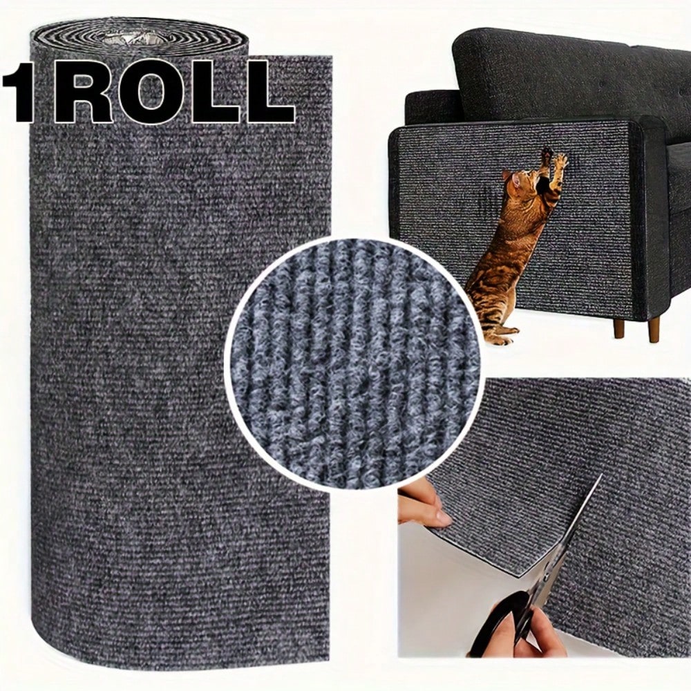 30x100cm plain polyester self-adhesive cuttable cat scratch pad mat for sofa corner and wall protection