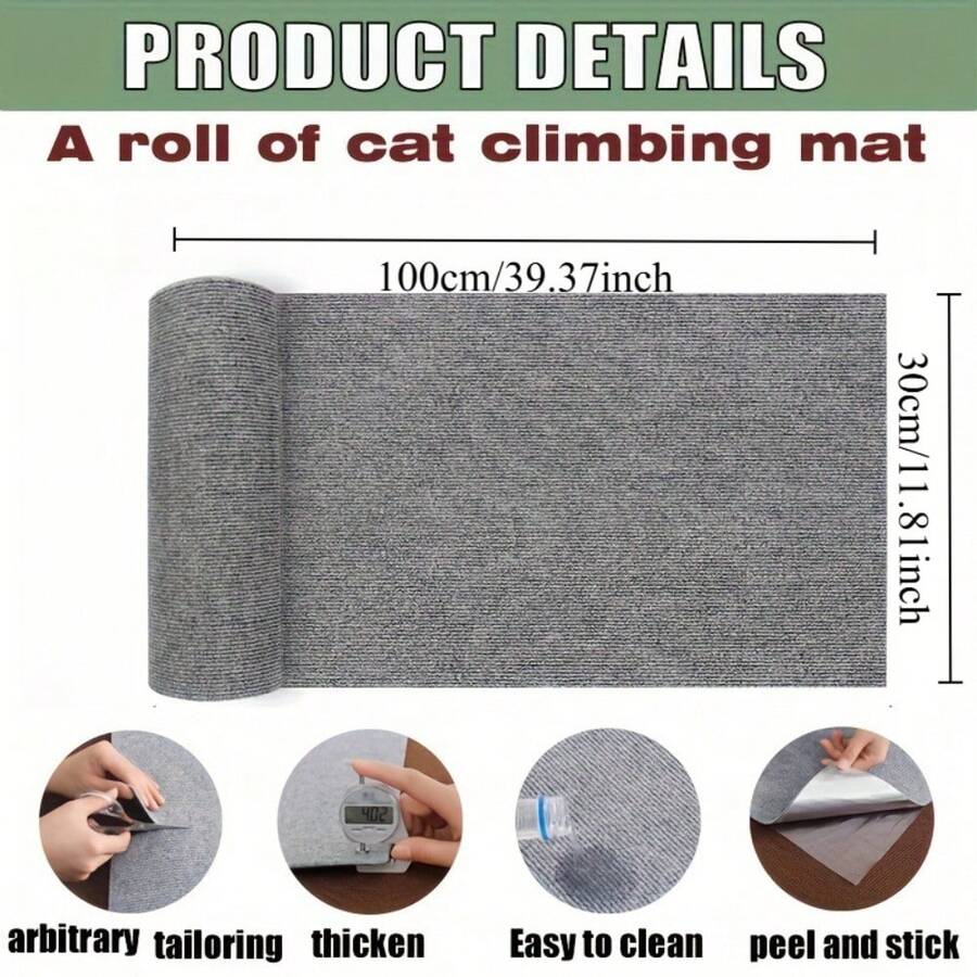30x100cm plain polyester self-adhesive cuttable cat scratch pad mat for sofa corner and wall protection
