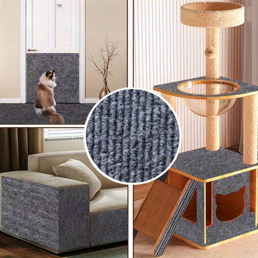 30x100cm plain polyester self-adhesive cuttable cat scratch pad mat for sofa corner and wall protection