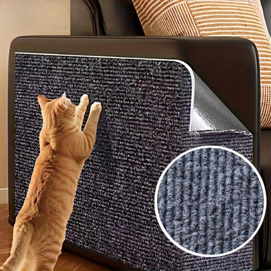 30x100cm plain polyester self-adhesive cuttable cat scratch pad mat for sofa corner and wall protection