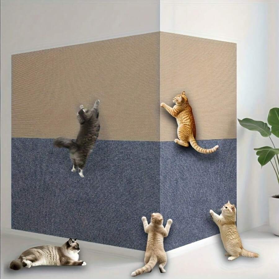 30x100cm plain polyester self-adhesive cuttable cat scratch pad mat for sofa corner and wall protection