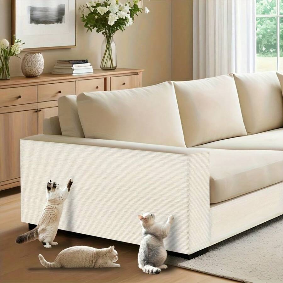 30x100cm plain polyester self-adhesive cuttable cat scratch pad mat for sofa corner and wall protection