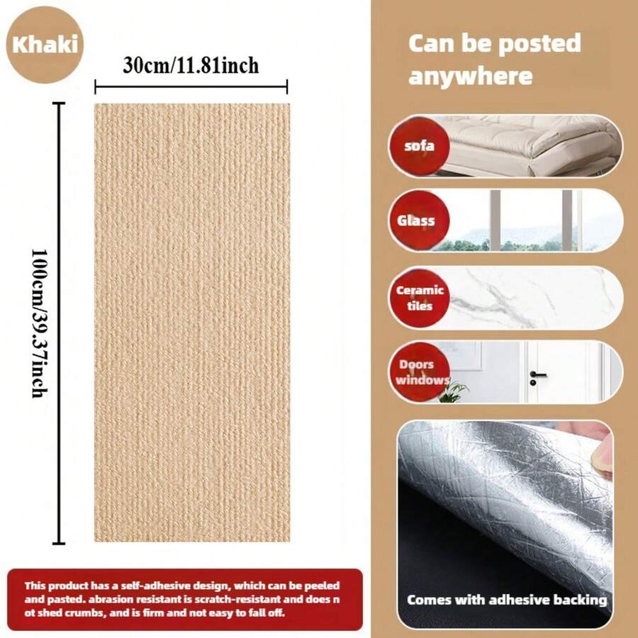 30x100cm plain polyester self-adhesive cuttable cat scratch pad mat for sofa corner and wall protection