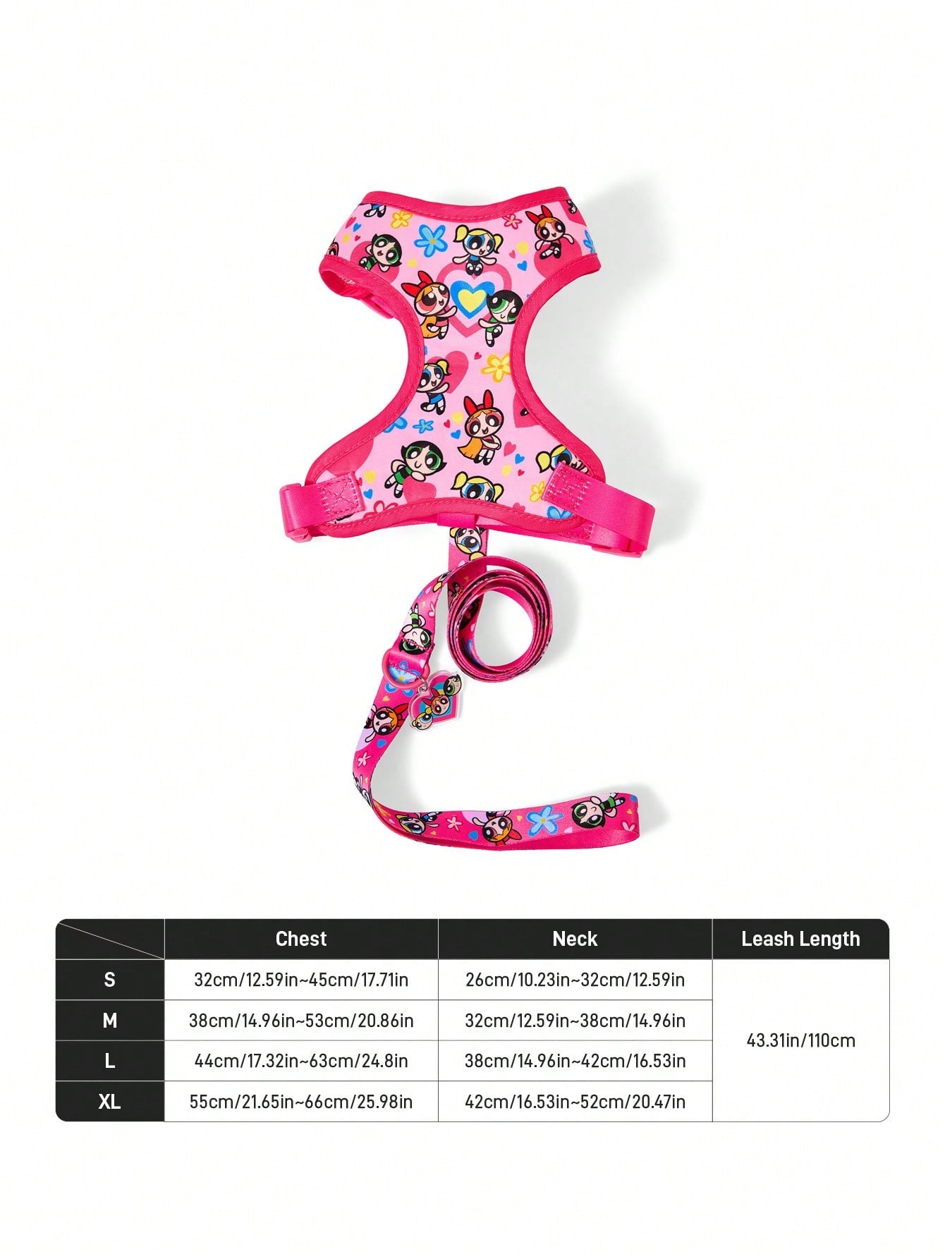 Multicolor cartoon pattern polyester pet harness and leash set with adjustable harness length for cats and dogs