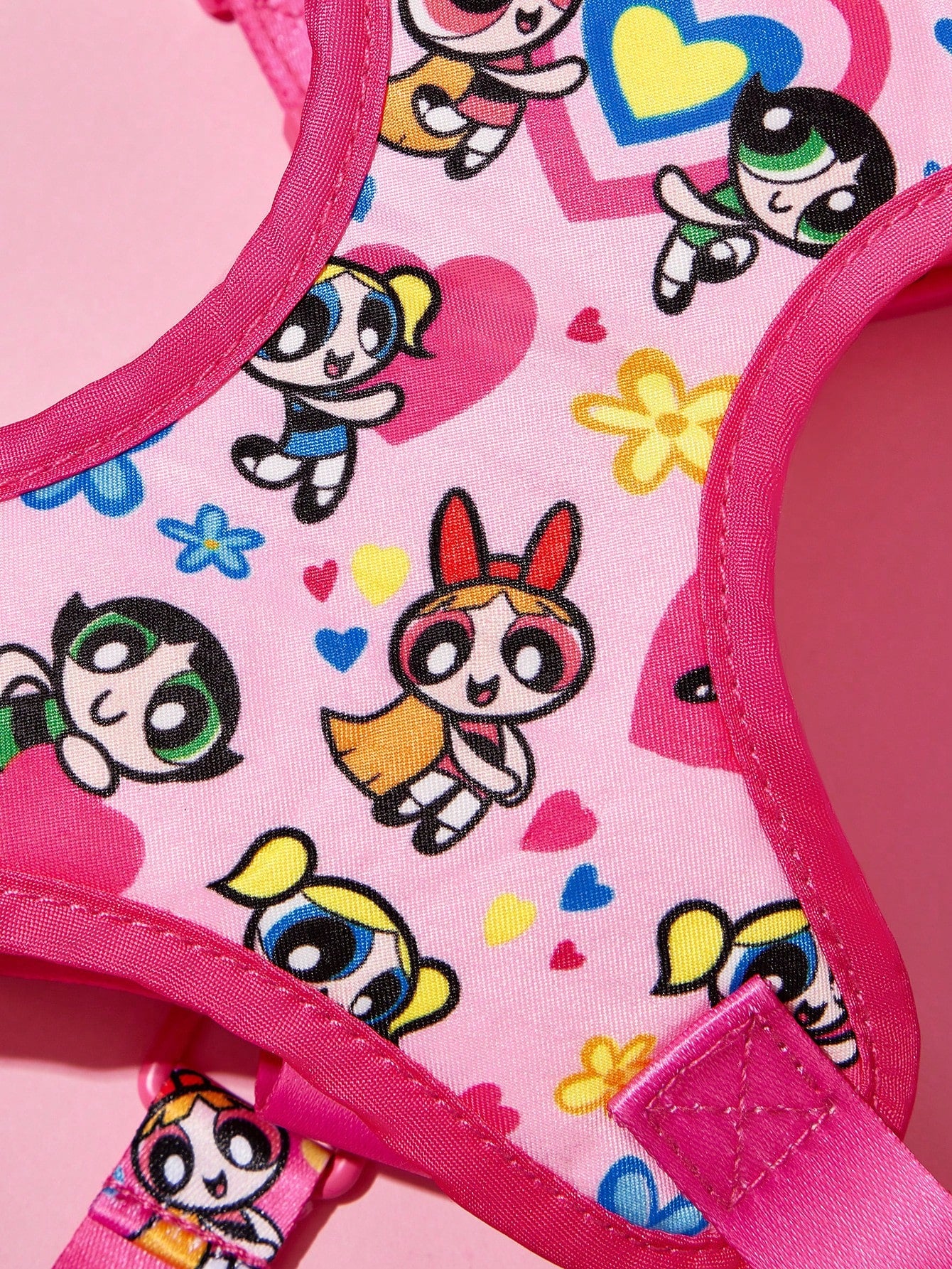 Multicolor cartoon pattern polyester pet harness and leash set with adjustable harness length for cats and dogs