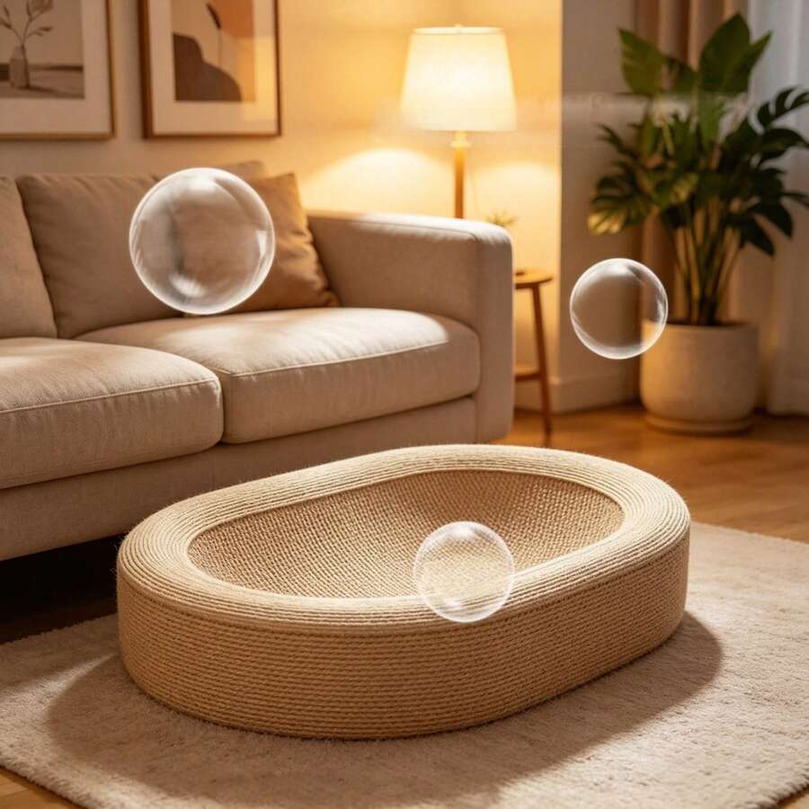 Plain oval cat scratching board bed with sisal rope mat for indoor cats