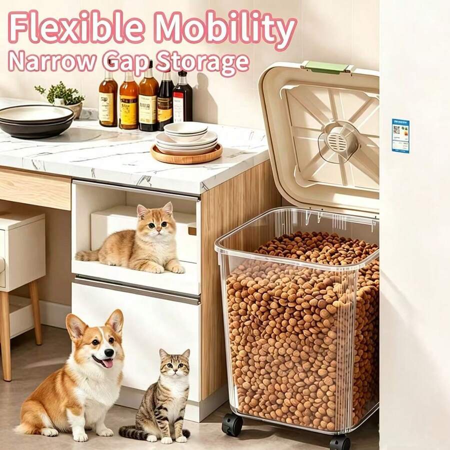 Airtight ABS pet food storage container bin with a secure lock lid for dry food storage.