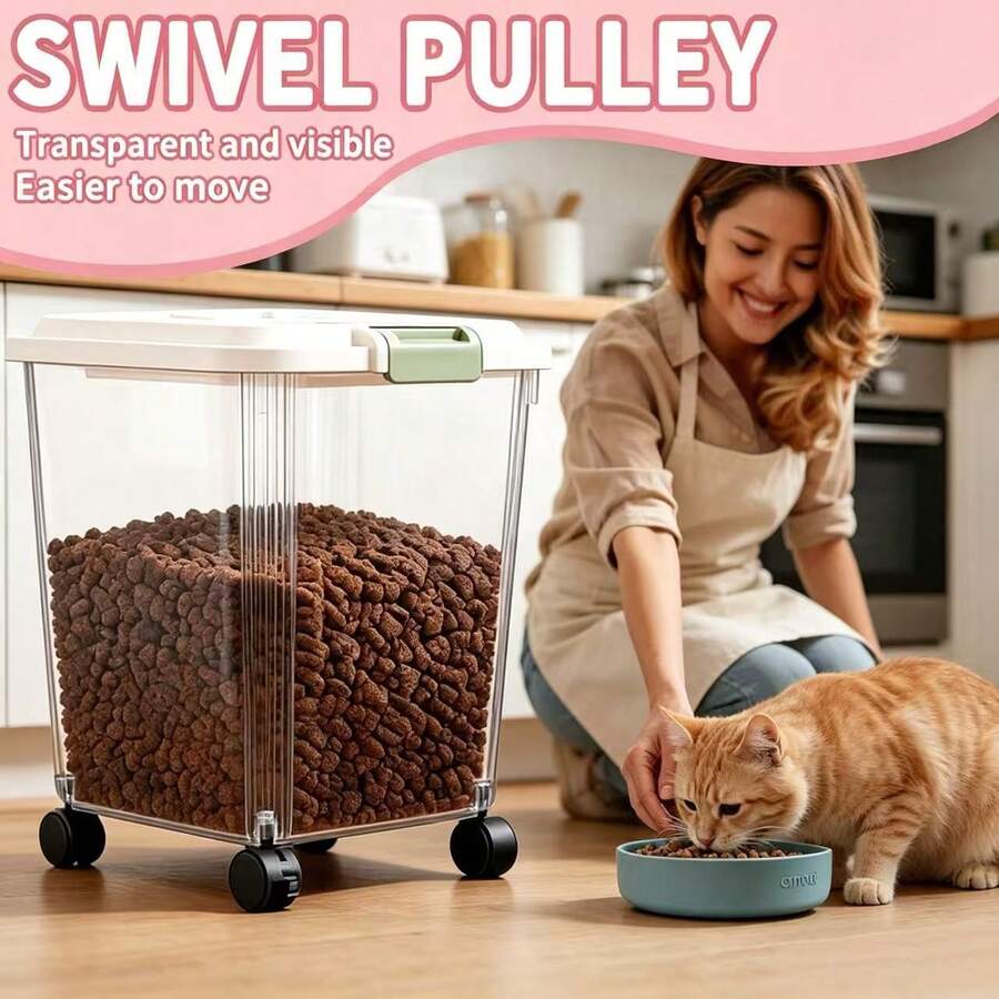 Airtight ABS pet food storage container bin with a secure lock lid for dry food storage.
