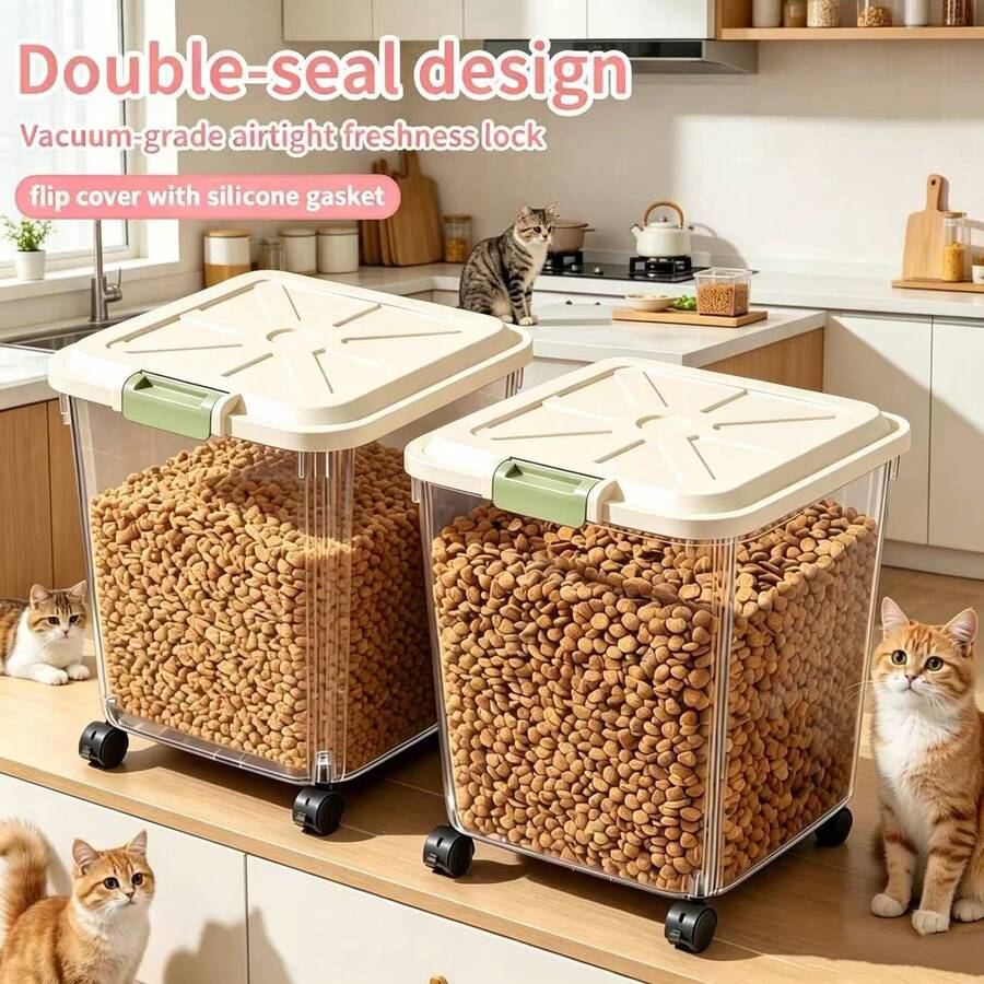 Airtight ABS pet food storage container bin with a secure lock lid for dry food storage.