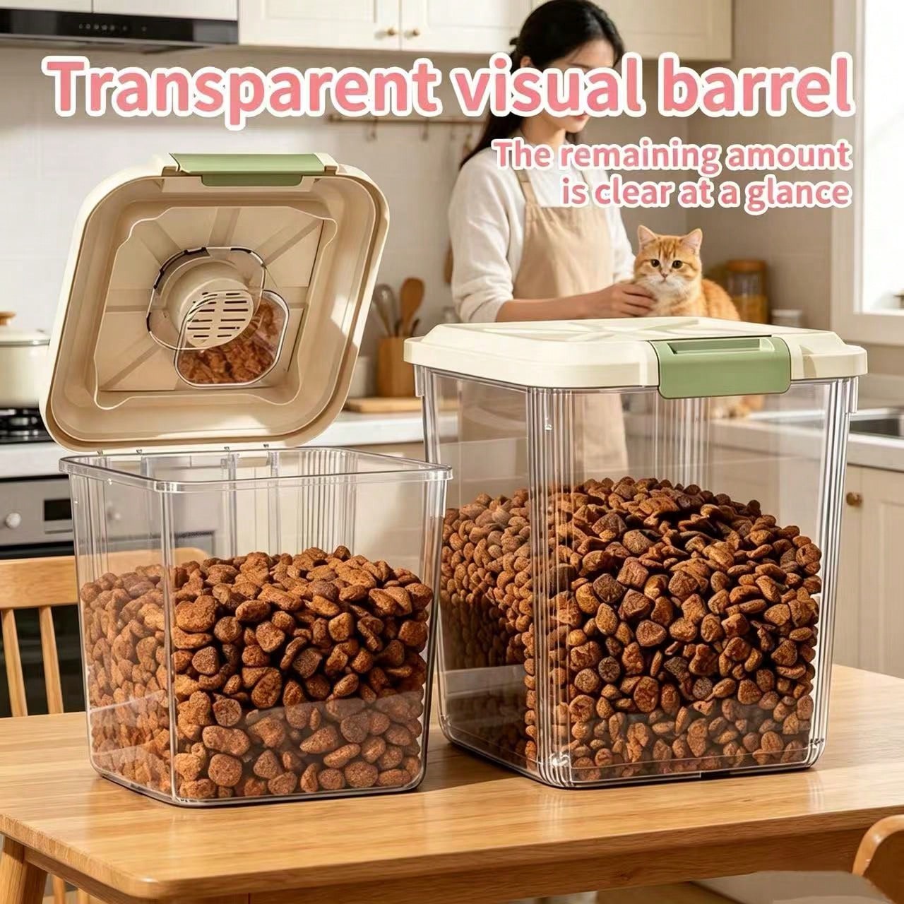 Airtight ABS pet food storage container bin with a secure lock lid for dry food storage.