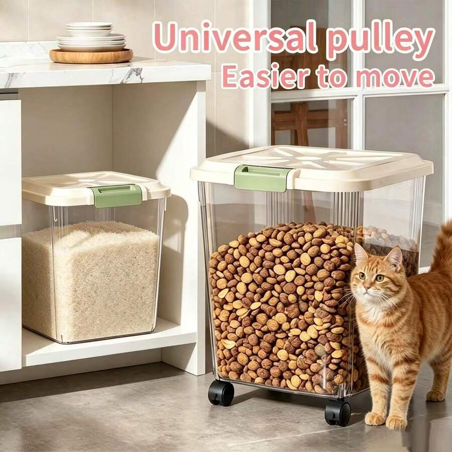 Airtight ABS pet food storage container bin with a secure lock lid for dry food storage.