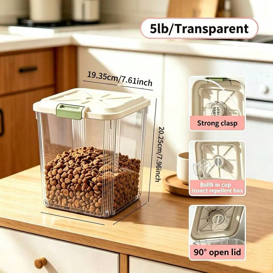 Airtight ABS pet food storage container bin with a secure lock lid for dry food storage.