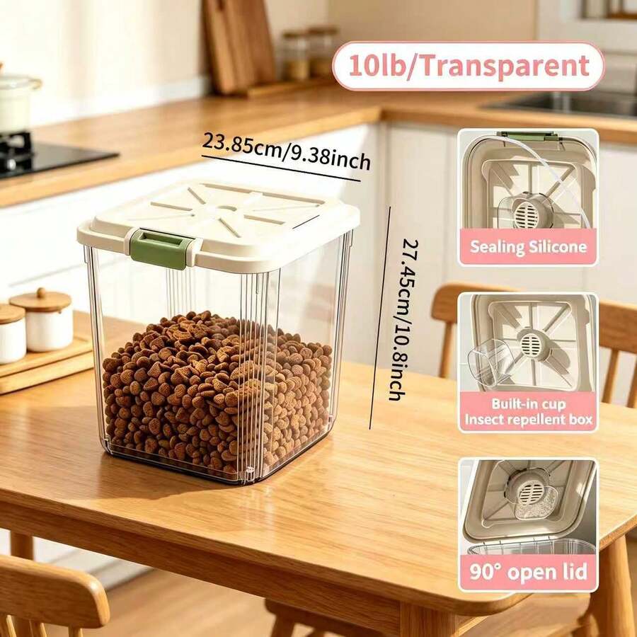 Airtight ABS pet food storage container bin with a secure lock lid for dry food storage.