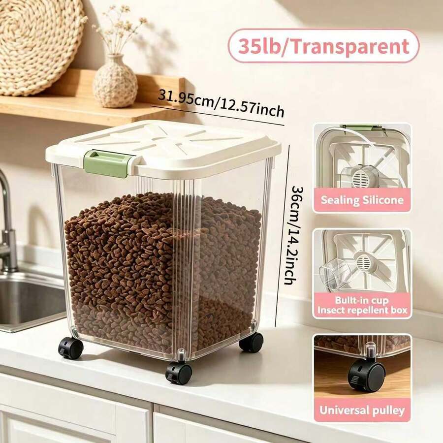 Airtight ABS pet food storage container bin with a secure lock lid for dry food storage.