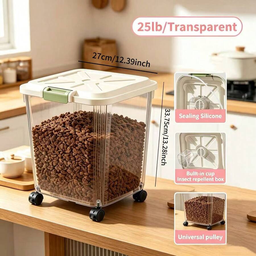 Airtight ABS pet food storage container bin with a secure lock lid for dry food storage.