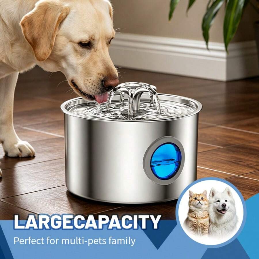 3.2L stainless steel automatic pet water fountain with silent pump circulation filter for cats and dogs