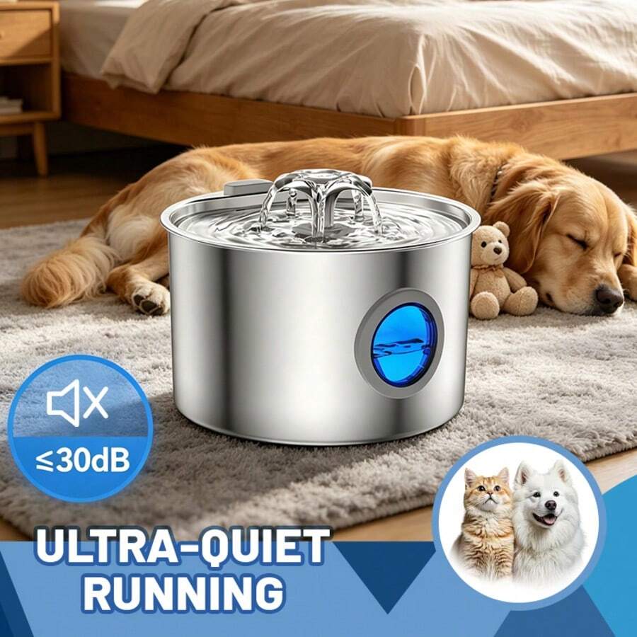 3.2L stainless steel automatic pet water fountain with silent pump circulation filter for cats and dogs