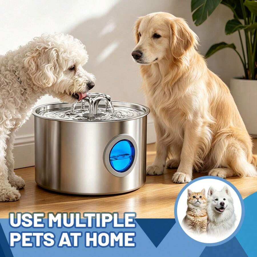 3.2L stainless steel automatic pet water fountain with silent pump circulation filter for cats and dogs