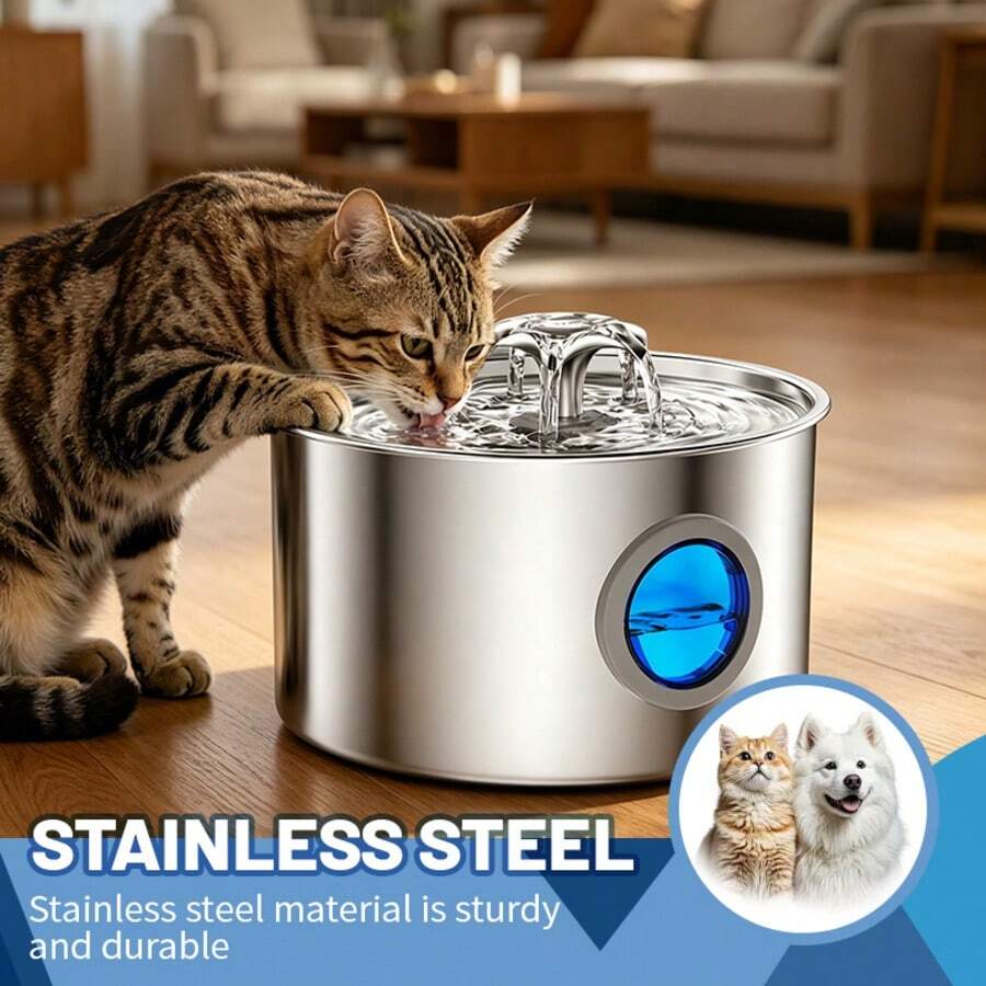 3.2L stainless steel automatic pet water fountain with silent pump circulation filter for cats and dogs