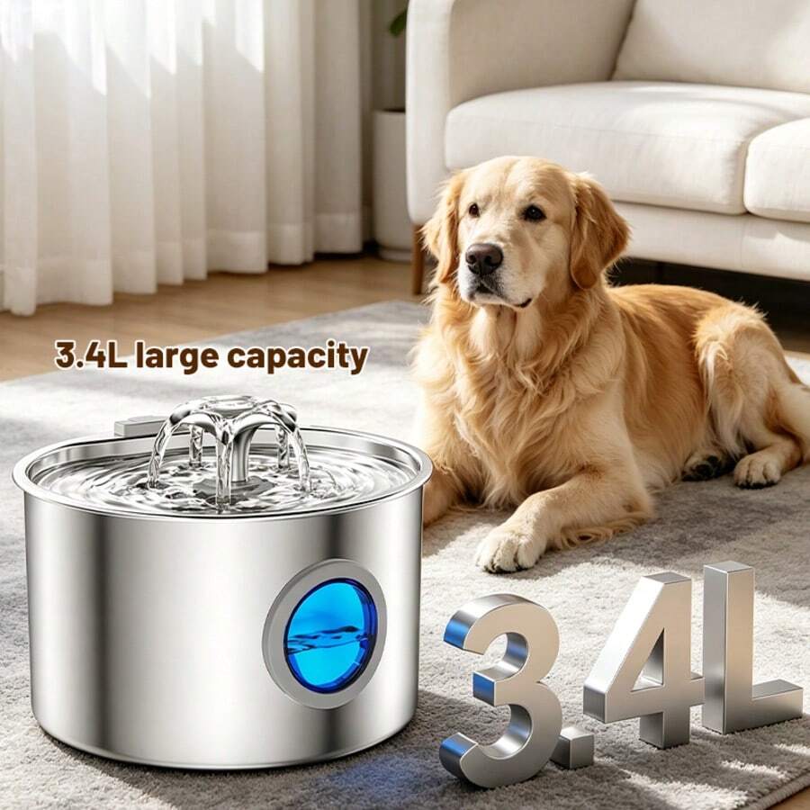 3.2L stainless steel automatic pet water fountain with silent pump circulation filter for cats and dogs