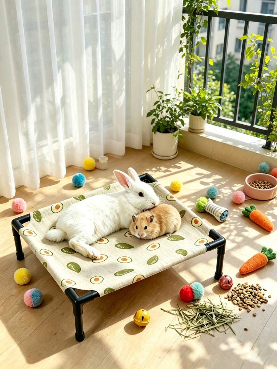 Washable raised polyester small pet bed and camping sleeping mat suitable for hamsters, rabbits, and small cats.