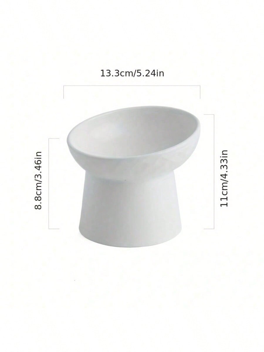 1pc Ceramic Cat Bowl With Raised Stand And Slanted Edge, Protect Cat Neck, Anti-Black Chin,Black Cat Feeder