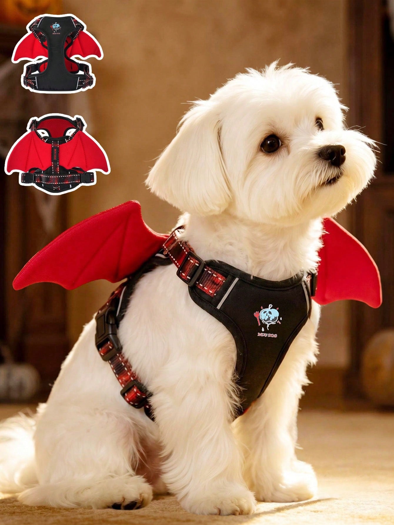 Halloween Pumpkin Devil Wings Pet Vest Harness, Adjustable Breathable Easy-On/Off Chest Strap, Escape-Proof Dog Walking Harness, Suitable For Puppies, Cats, Small, Medium, Large Dogs, Holiday Party Cosplay Outdoor Pet Supplies