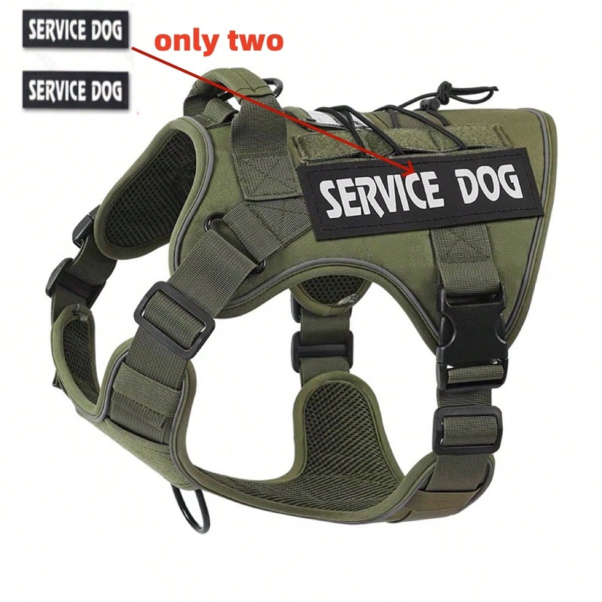 Multicolor polyester tactical vest for medium to large dogs with adjustable fit, reflective details, breathable washable design, and letter pattern.
