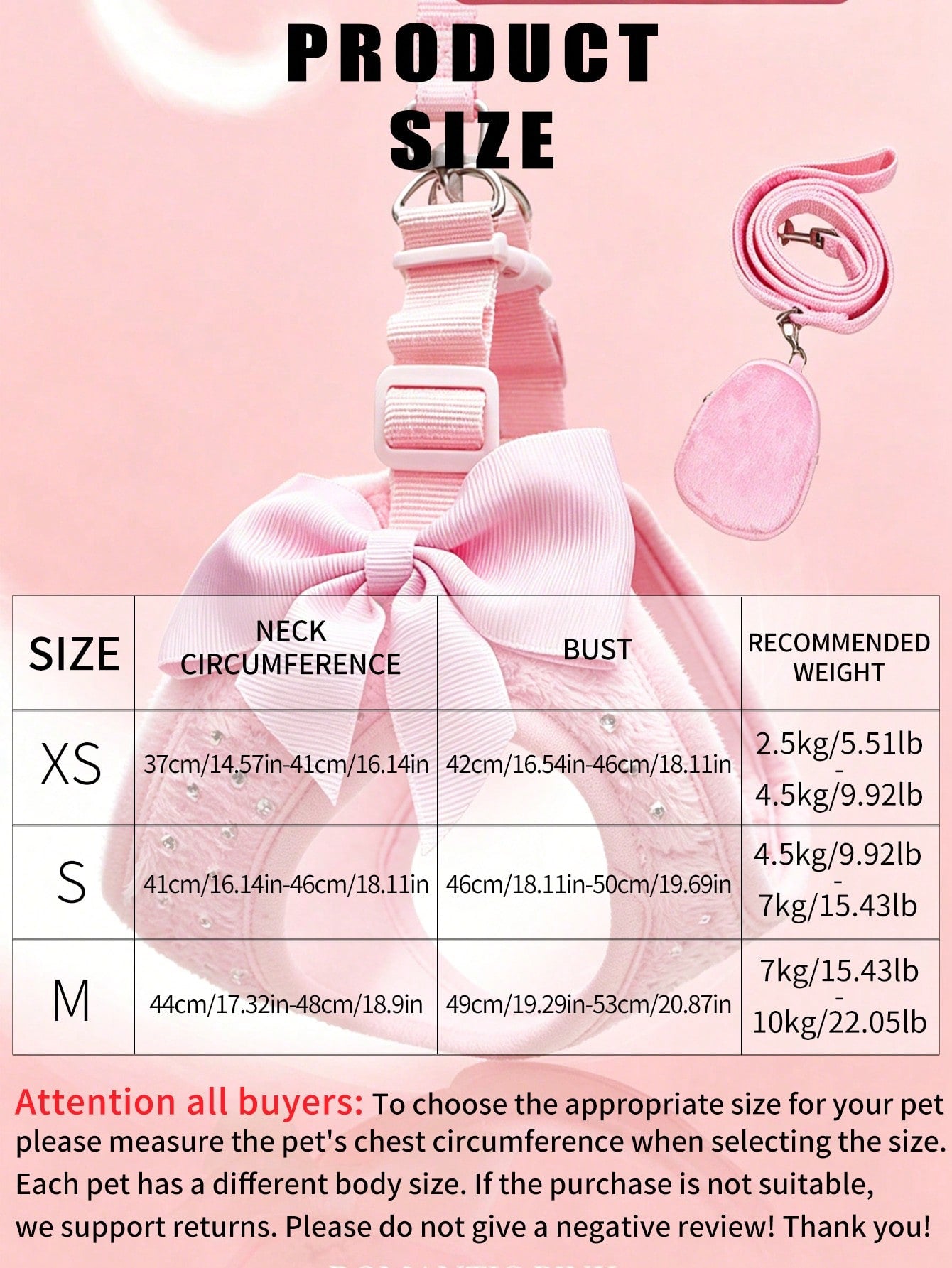 Pink adjustable polyester pet harness set for small dogs and cats with a plain design for walking and travel