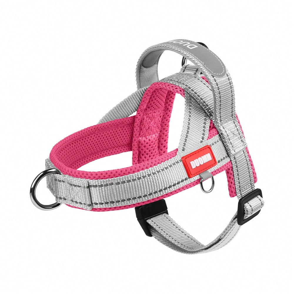 Multicolor soft padded dog harness with adjustable chest strap, reflective detail, and anti-pull vest design for small and medium dogs.