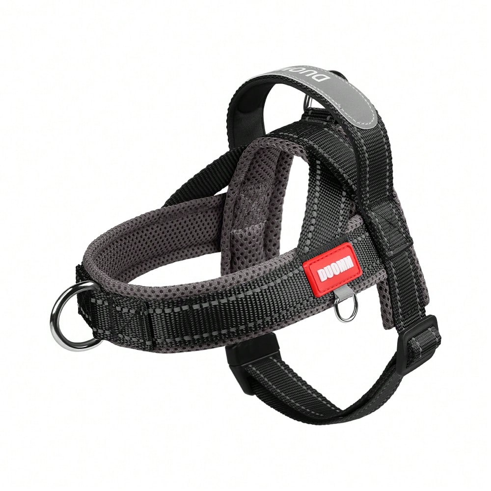 Multicolor soft padded dog harness with adjustable chest strap, reflective detail, and anti-pull vest design for small and medium dogs.