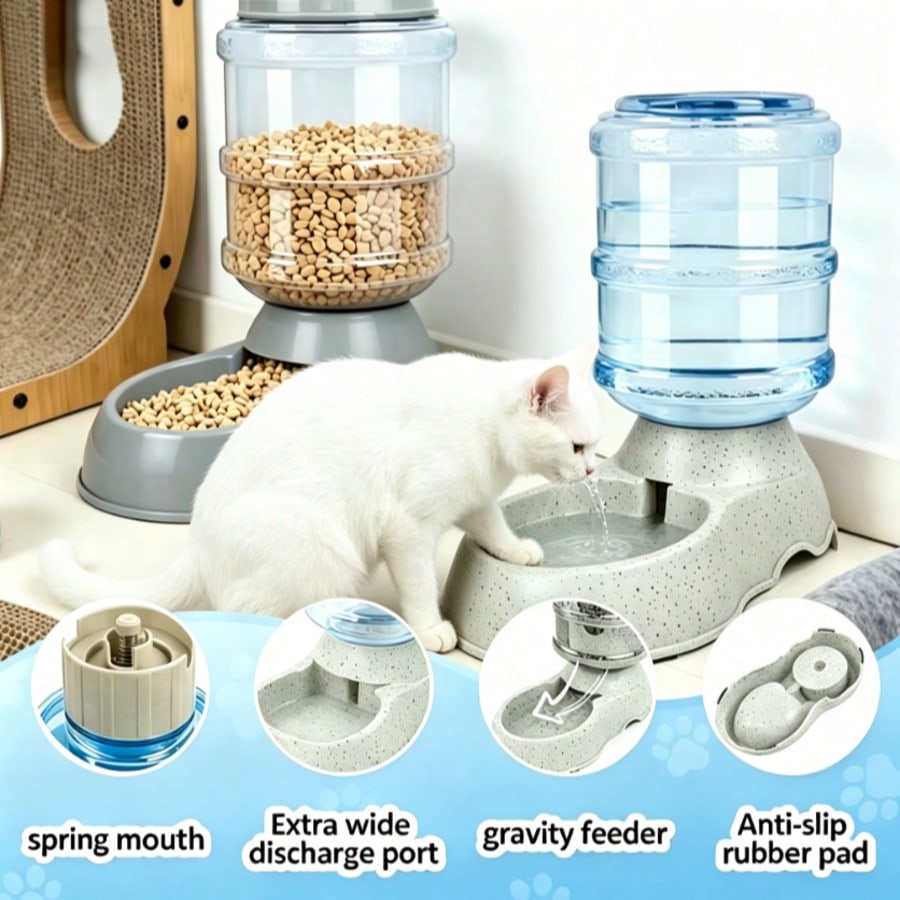 3.8L automatic pet feeder and leak-proof water dispenser designed for cats and dogs.
