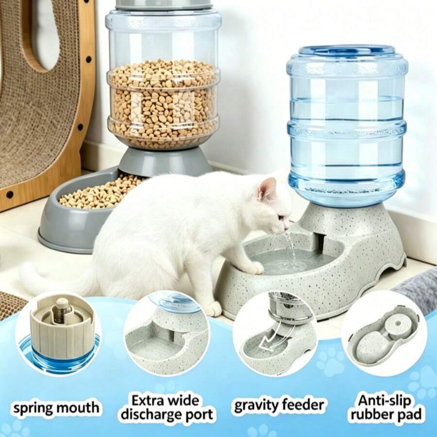 3.8L automatic pet feeder and leak-proof water dispenser designed for cats and dogs.
