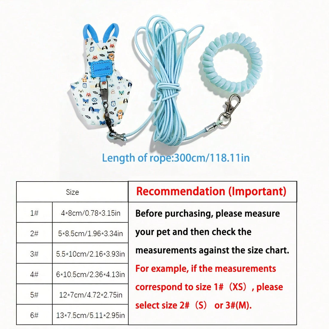 Baby blue fabric bird and parrot harness leash set with adjustable harness, training leash, and wrist strap for outdoor anti-lost use