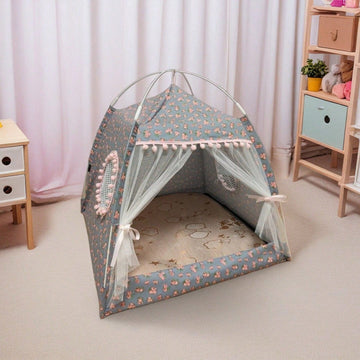 Multicolor princess style pet tent bed for cats and small dogs featuring a breathable sunshade design.