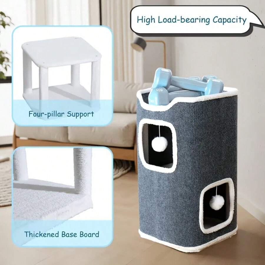 Multi-level cozy cat tree villa tower featuring a sisal scratching post and warm soft condo for indoor cats.