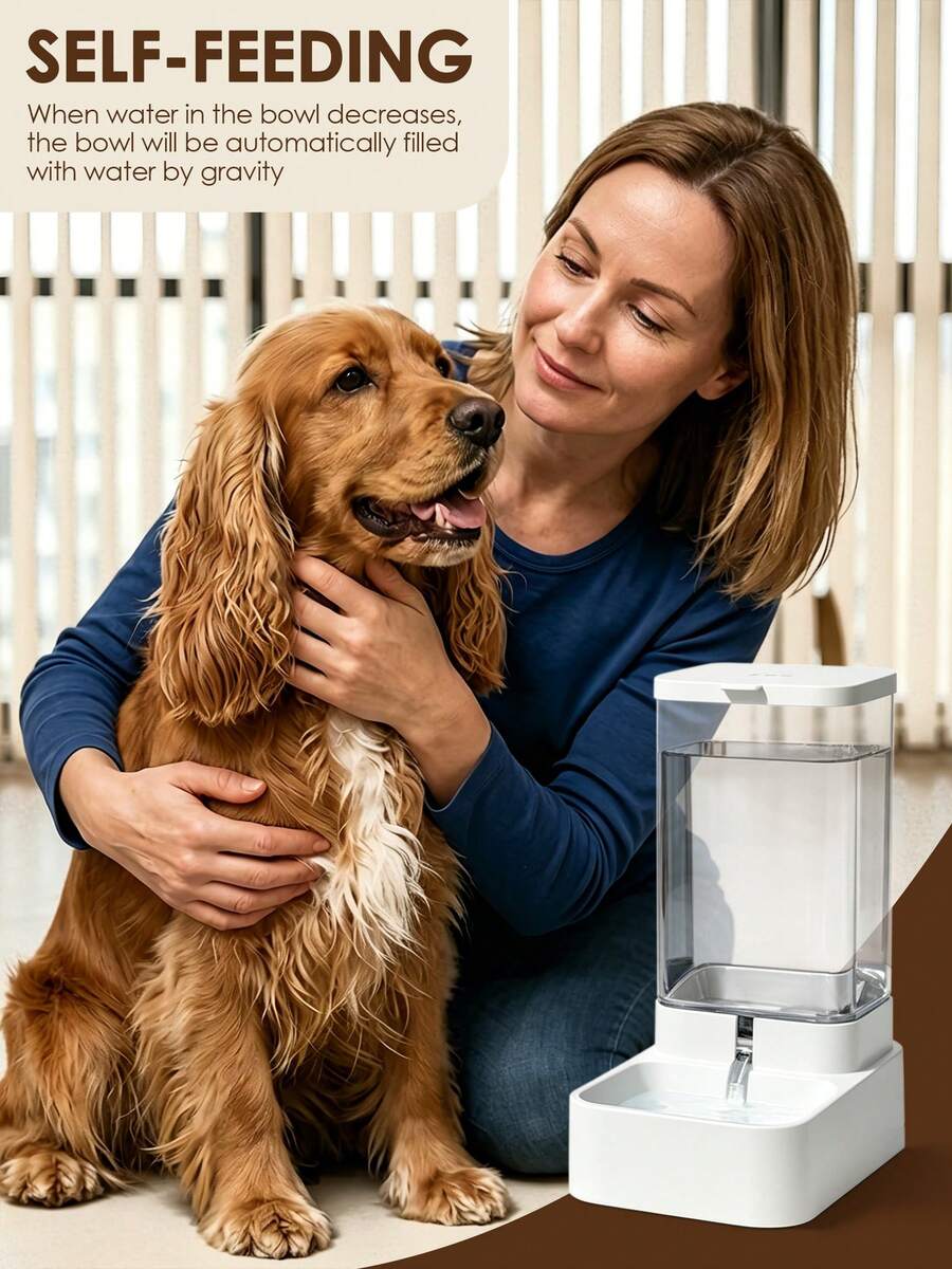 White automatic pet feeder and water dispenser set made of ABS plastic with gravity self-refilling design for cats and dogs