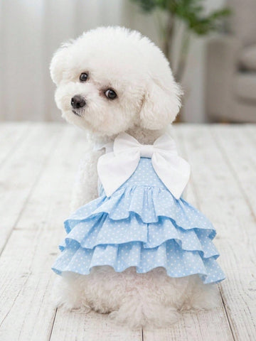 Pink Polka Dot Pet Princess Dress With Big Bow & Multi-Layer Cake Skirt, Ideal Birthday Party & Outdoor Outfit For Dogs And Cats