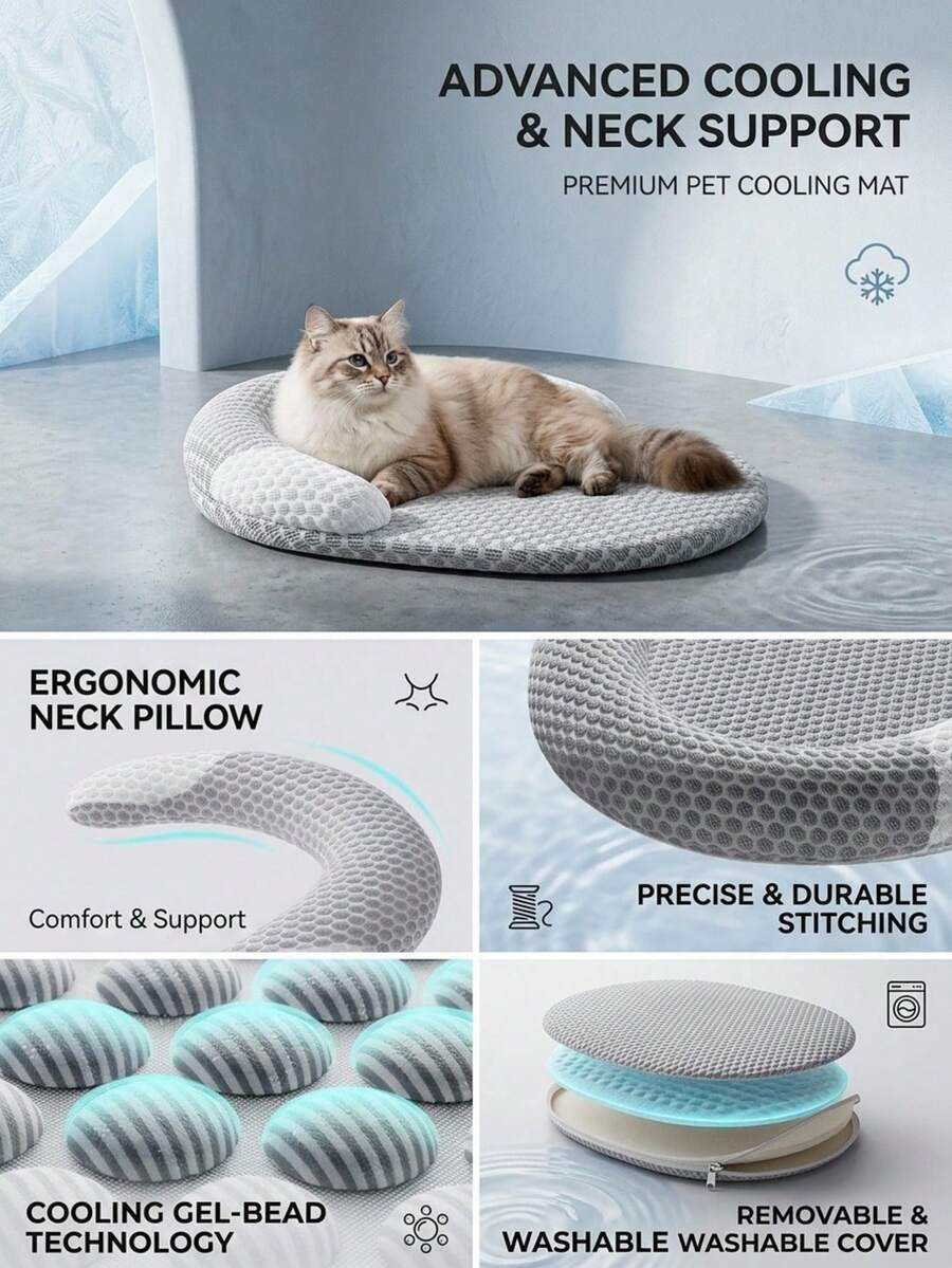 Grey plaid cooling dog bed with vacuum compressed memory foam filling made of polyester for dogs and cats.