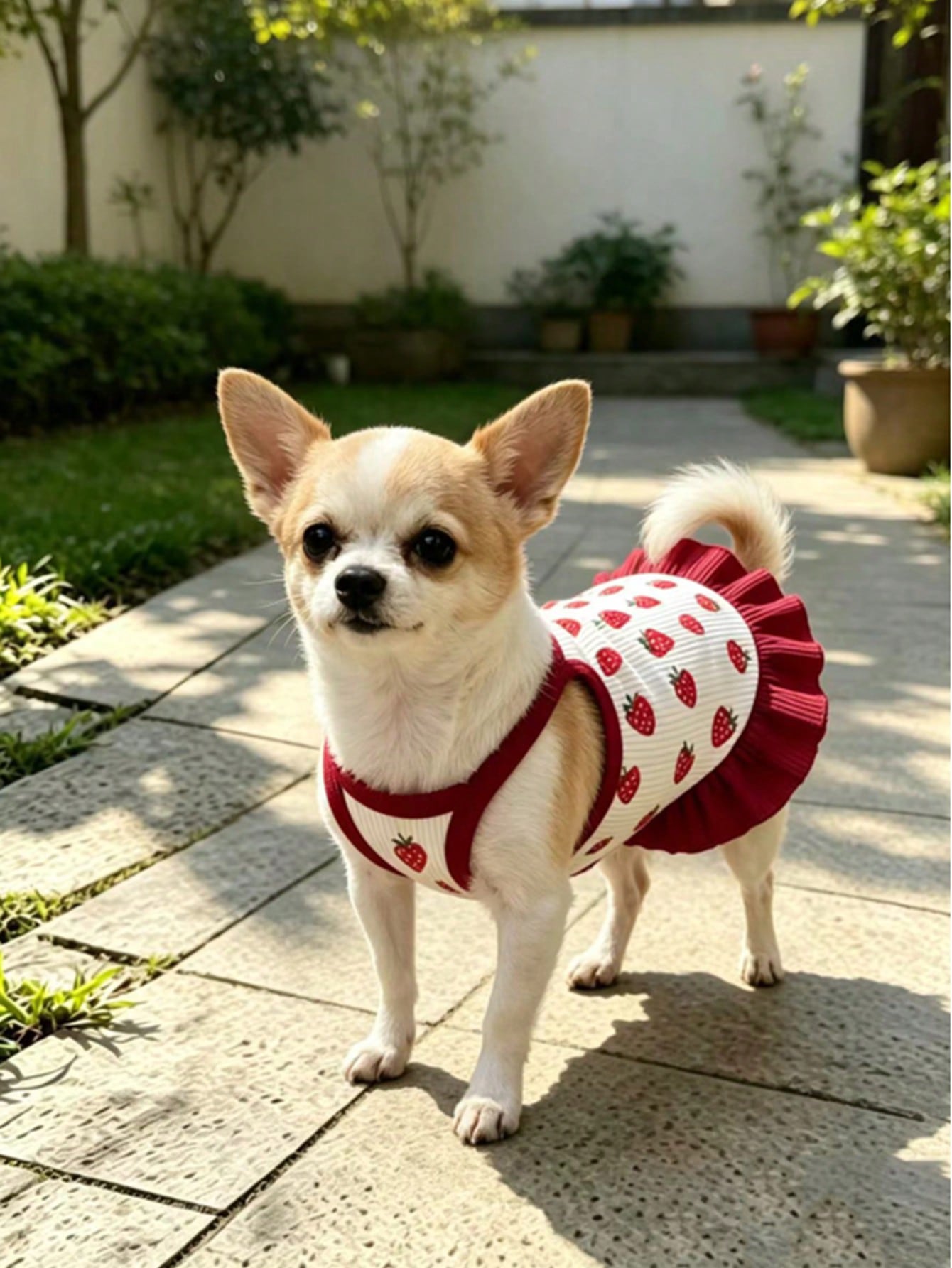 Cherry Print Pet Dress, Sleeveless Ruffle Hem Breathable For Small Dogs And Cats, Suitable For Poodle Teddy Chihuahua, Anti-Shedding